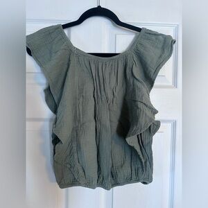 Girls There Abouts  Sage Green Ruffle Sleeve Top Sz Large 14